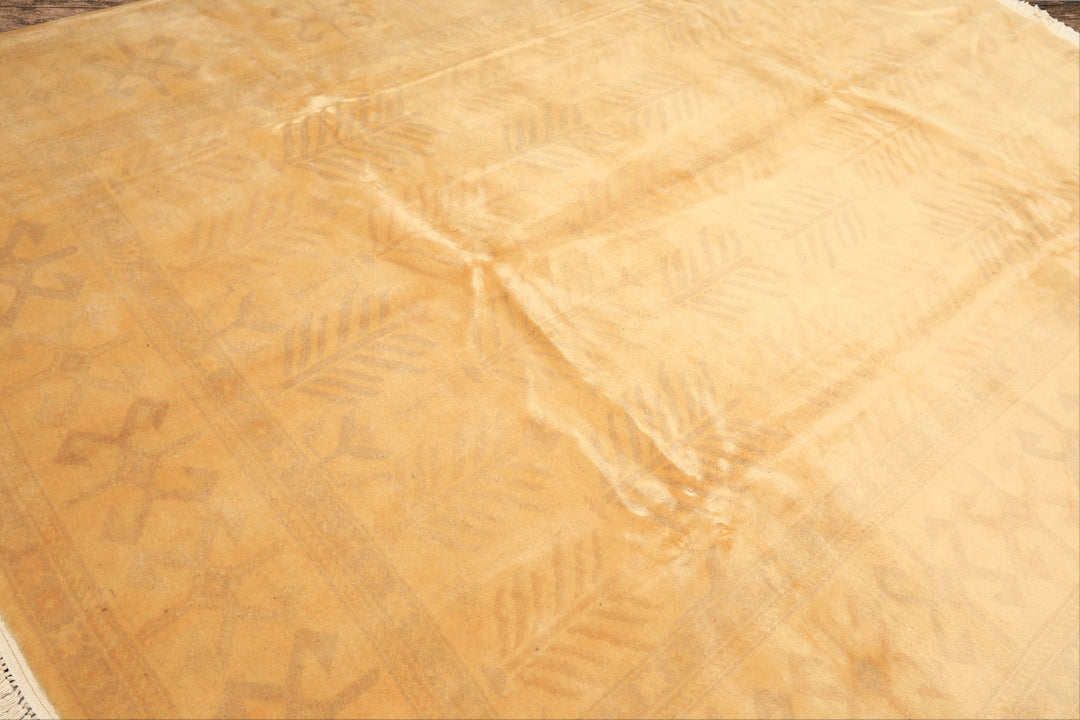 8x10 Tan, Beige, Gray Color Hand Knotted Oushak New Zealand Wool Transitional Oriental Rug