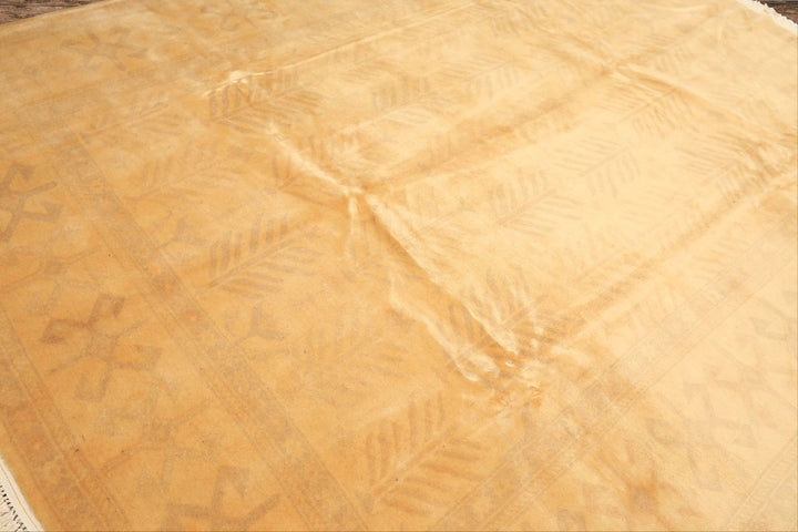8x10 Tan, Beige, Gray Color Hand Knotted Oushak New Zealand Wool Transitional Oriental Rug