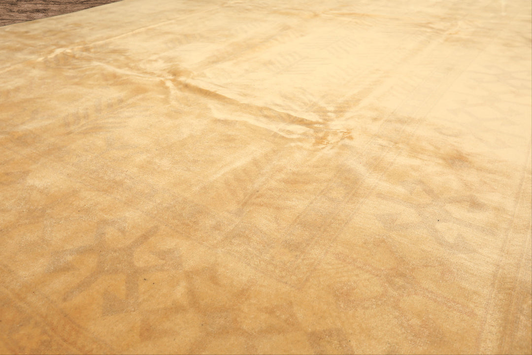 8x10 Tan, Beige, Gray Color Hand Knotted Oushak New Zealand Wool Transitional Oriental Rug