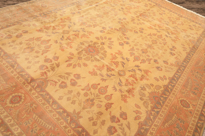 9x12 Beige, Blush, Gray Color Hand Knotted Oushak Wool Traditional Oriental Rug