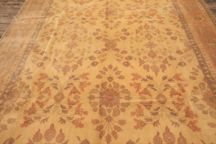 9x12 Beige, Blush, Gray Color Hand Knotted Oushak Wool Traditional Oriental Rug