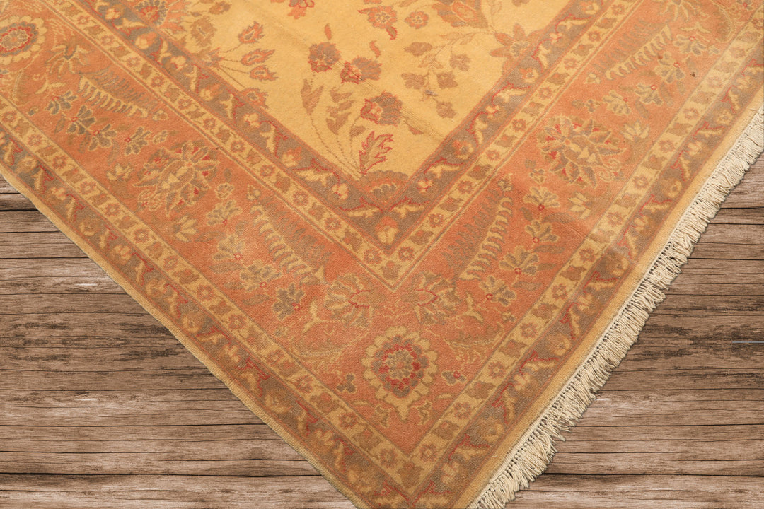 9x12 Beige, Blush, Gray Color Hand Knotted Oushak Wool Traditional Oriental Rug