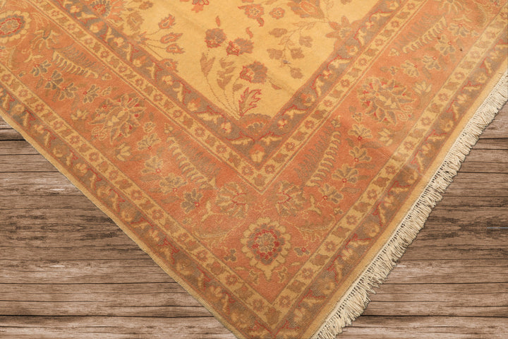 9x12 Beige, Blush, Gray Color Hand Knotted Oushak Wool Traditional Oriental Rug