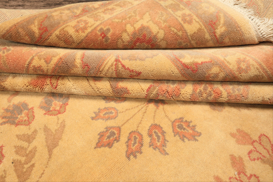 9x12 Beige, Blush, Gray Color Hand Knotted Oushak Wool Traditional Oriental Rug