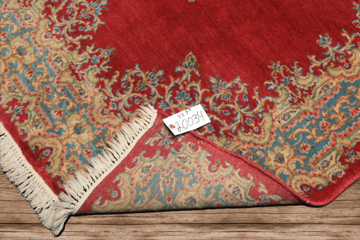 4x7 Coral, Aqua, Gold Color Hand Knotted Kerman Wool Traditional Oriental Rug