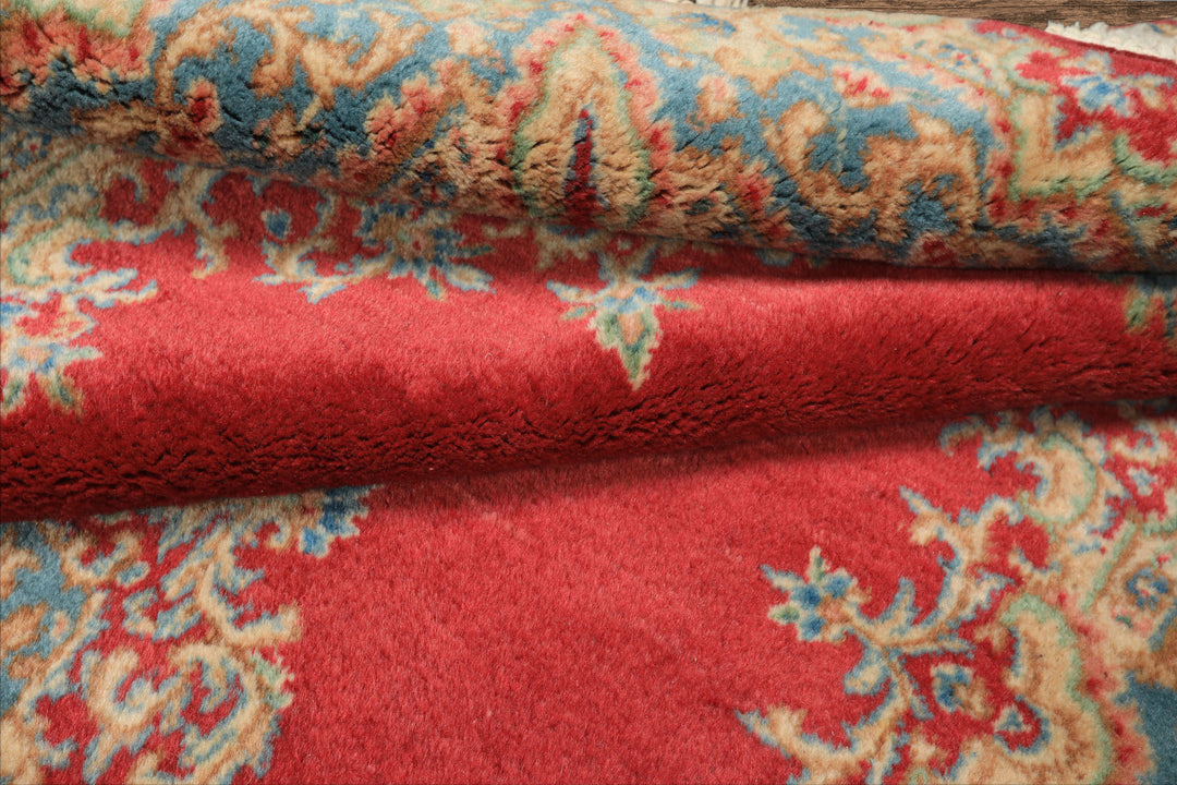 4x7 Coral, Aqua, Gold Color Hand Knotted Kerman Wool Traditional Oriental Rug