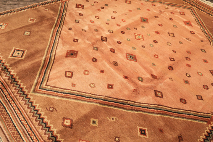 8x11 Blush, Brown, Ivory Color Hand Knotted Lori Wool Traditional Oriental Rug