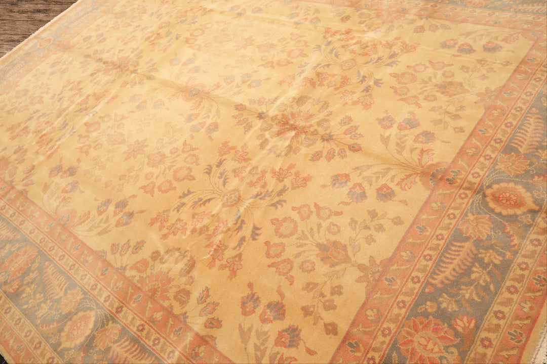 9x12 Beige, Aqua, Blush Color Hand Knotted Oushak Wool Traditional Oriental Rug