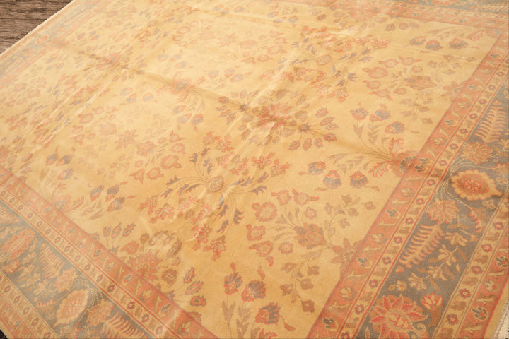 9x12 Beige, Aqua, Blush Color Hand Knotted Oushak Wool Traditional Oriental Rug