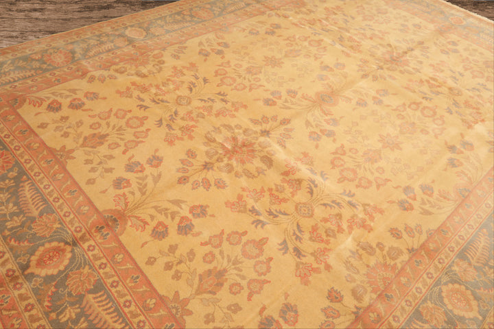 9x12 Beige, Aqua, Blush Color Hand Knotted Oushak Wool Traditional Oriental Rug