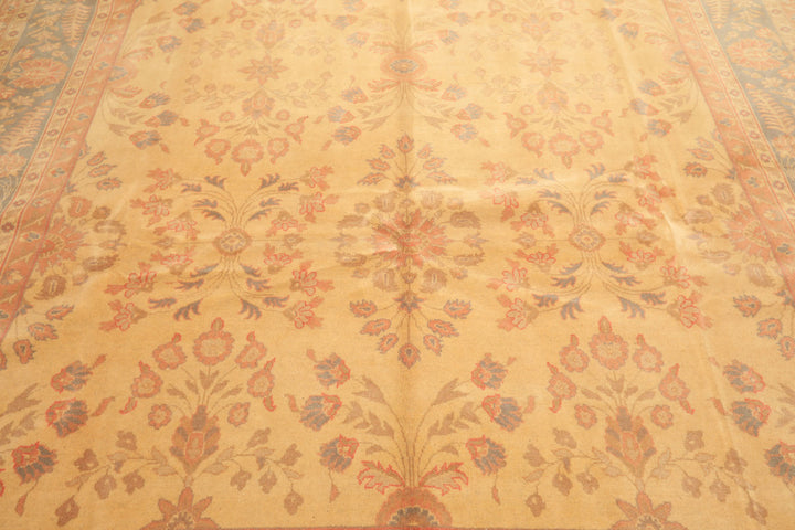 9x12 Beige, Aqua, Blush Color Hand Knotted Oushak Wool Traditional Oriental Rug