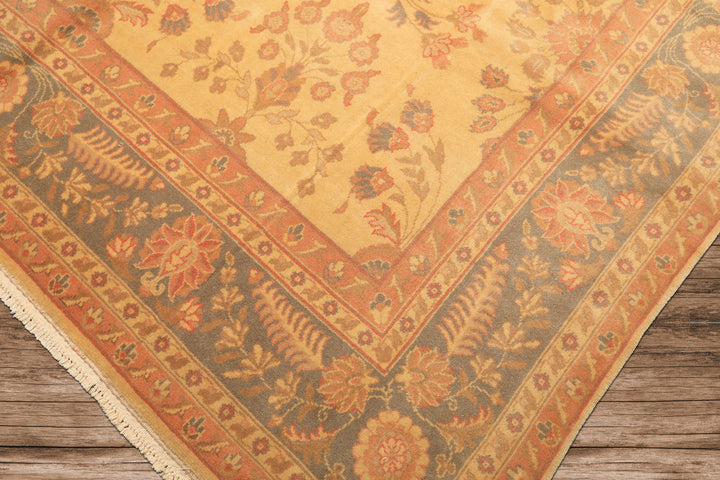 9x12 Beige, Aqua, Blush Color Hand Knotted Oushak Wool Traditional Oriental Rug