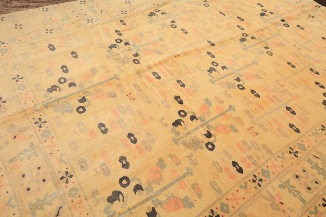 8x11 Ivory, Gray, Blush Color Hand Knotted Turkish Oushak Wool Transitional Oriental Rug