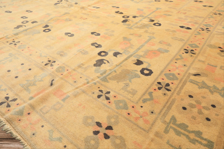 8x11 Ivory, Gray, Blush Color Hand Knotted Turkish Oushak Wool Transitional Oriental Rug