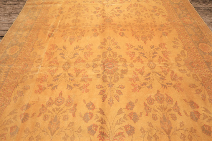 9x12 Beige, Celadon, Light Peach Color Hand Knotted Oushak Wool Traditional Oriental Rug