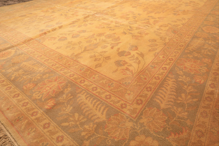 9x12 Beige, Celadon, Light Peach Color Hand Knotted Oushak Wool Traditional Oriental Rug