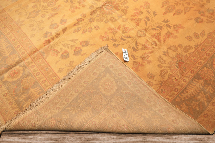 9x12 Beige, Celadon, Light Peach Color Hand Knotted Oushak Wool Traditional Oriental Rug