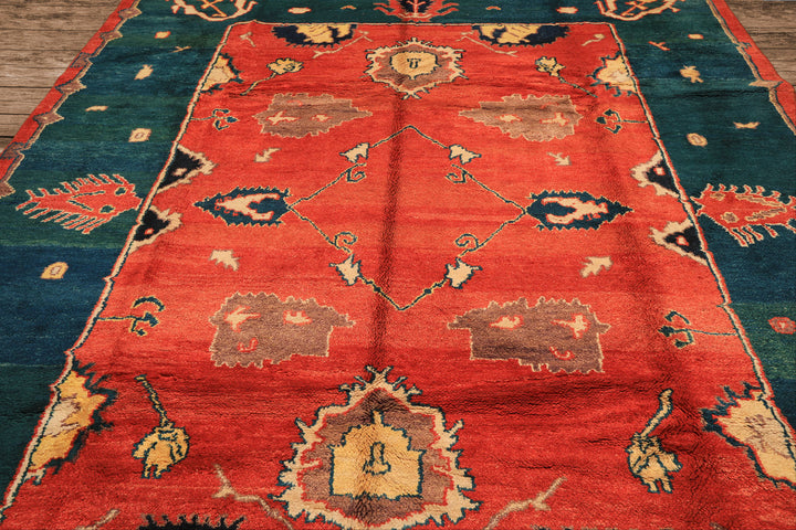 9x12 Coral, Turquoise, Teal Color Hand Knotted Turkish Oushak Wool  Oriental Rug