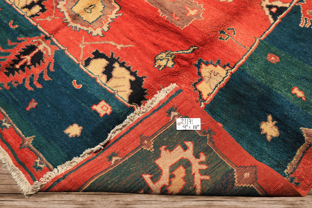 9x12 Coral, Turquoise, Teal Color Hand Knotted Turkish Oushak Wool  Oriental Rug