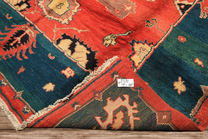 9x12 Coral, Turquoise, Teal Color Hand Knotted Turkish Oushak Wool  Oriental Rug
