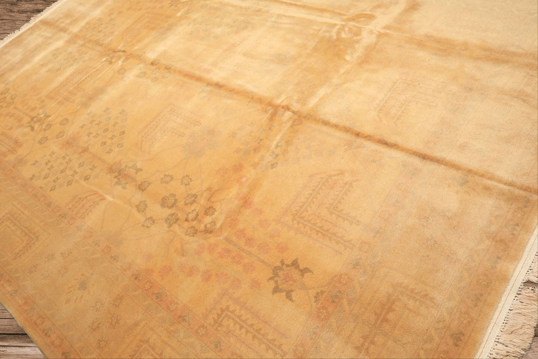 9x12 Tan, Beige, Gray Color Hand Knotted Oushak New Zealand Wool Transitional Oriental Rug