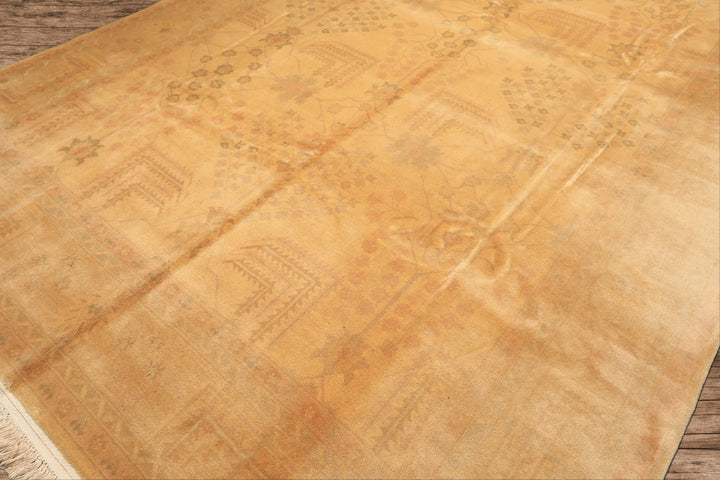 9x12 Tan, Beige, Gray Color Hand Knotted Oushak New Zealand Wool Transitional Oriental Rug