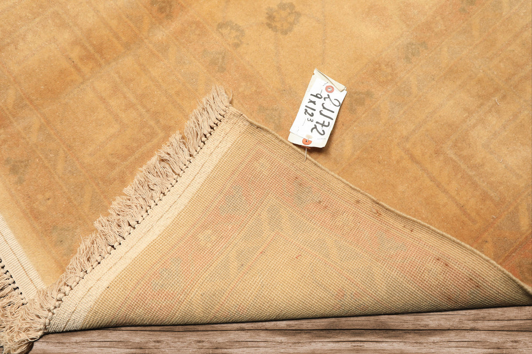 9x12 Tan, Beige, Gray Color Hand Knotted Oushak New Zealand Wool Transitional Oriental Rug