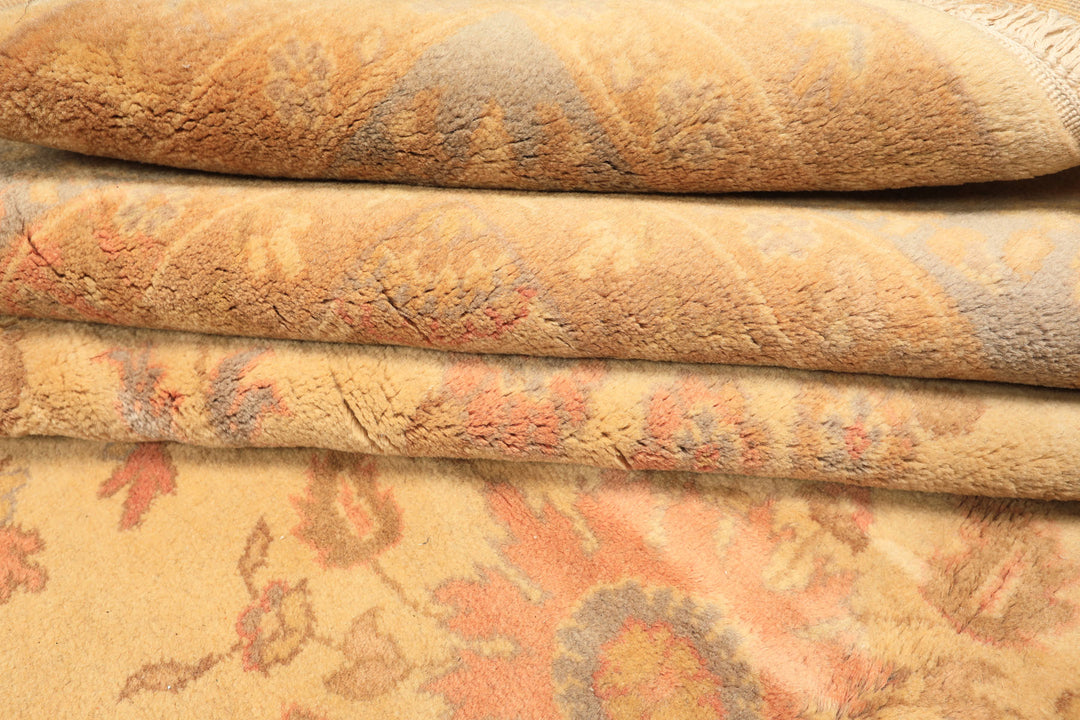 10x14 Beige, Seafoam, Blush Color Hand Knotted Oushak Wool Traditional Oriental Rug