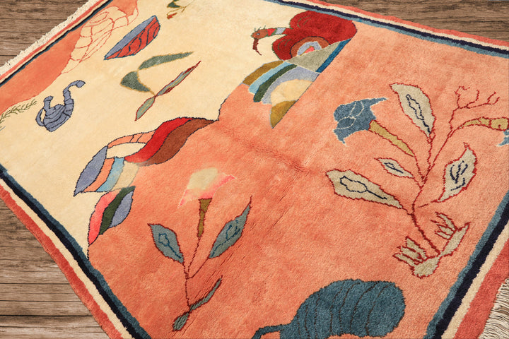 6x9 Ivory, Blush, Red Color Hand Knotted Gabbeh Wool Modern &amp; Contemporary Oriental Rug