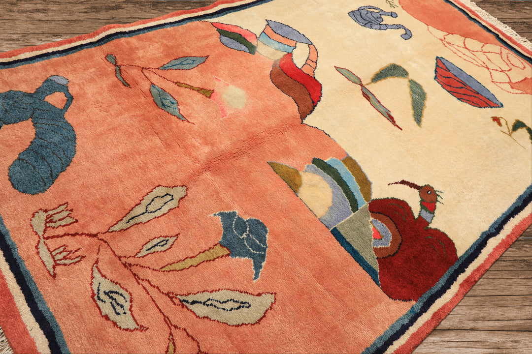 6x9 Ivory, Blush, Red Color Hand Knotted Gabbeh Wool Modern &amp; Contemporary Oriental Rug