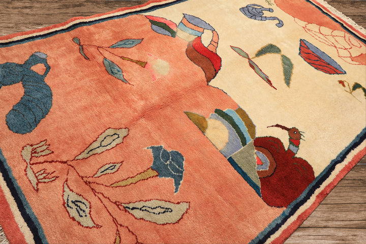 6x9 Ivory, Blush, Red Color Hand Knotted Gabbeh Wool Modern &amp; Contemporary Oriental Rug
