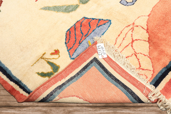 6x9 Ivory, Blush, Red Color Hand Knotted Gabbeh Wool Modern &amp; Contemporary Oriental Rug