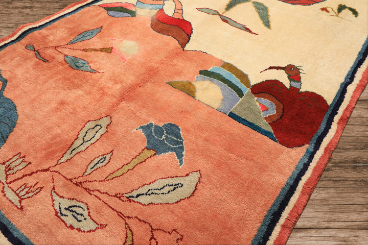 6x9 Ivory, Blush, Red Color Hand Knotted Gabbeh Wool Modern &amp; Contemporary Oriental Rug
