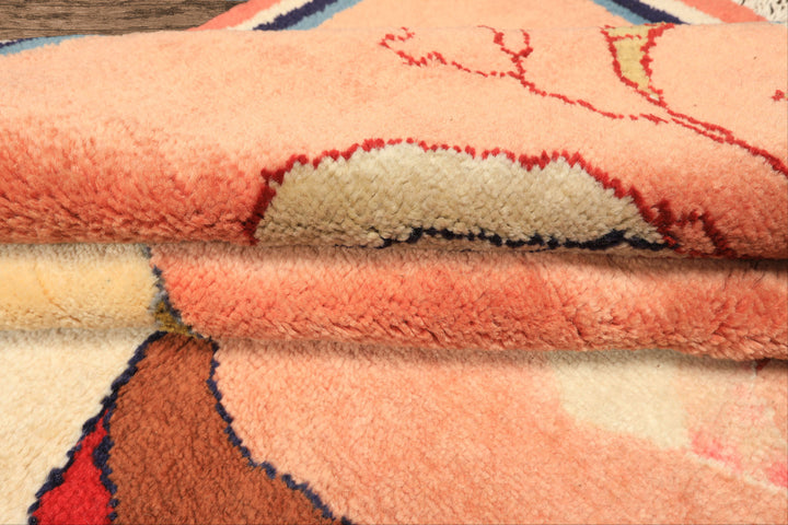 6x9 Ivory, Blush, Red Color Hand Knotted Gabbeh Wool Modern &amp; Contemporary Oriental Rug
