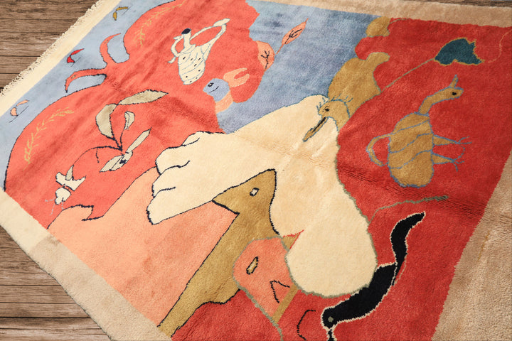 6x9 Coral, Ivory, Gold Color Hand Knotted Gabbeh Wool Modern &amp; Contemporary Oriental Rug