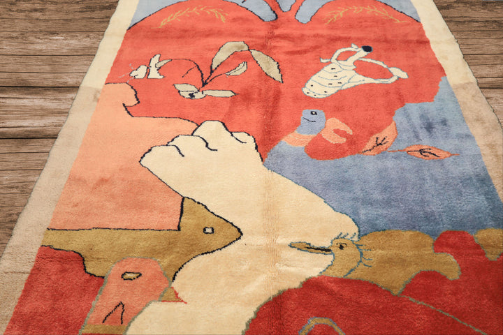 6x9 Coral, Ivory, Gold Color Hand Knotted Gabbeh Wool Modern &amp; Contemporary Oriental Rug