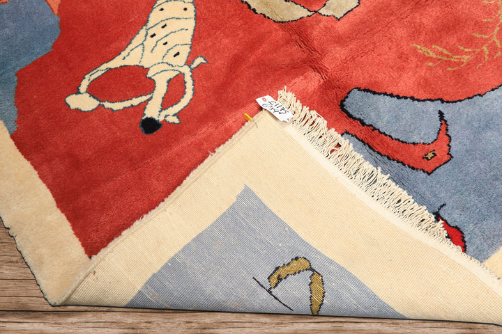 6x9 Coral, Ivory, Gold Color Hand Knotted Gabbeh Wool Modern &amp; Contemporary Oriental Rug
