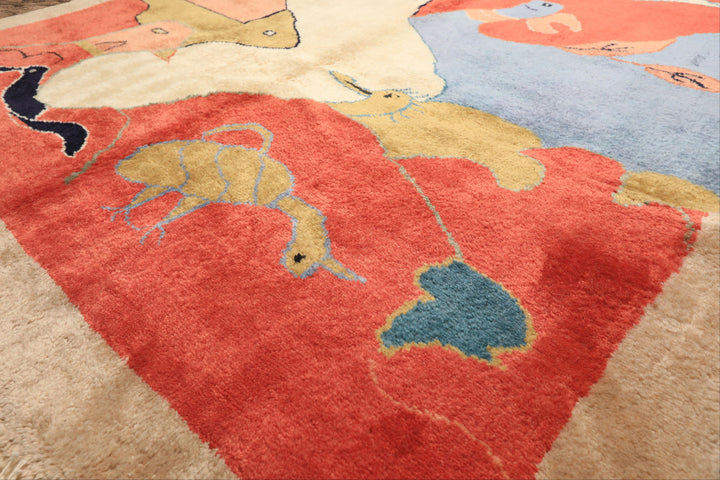 6x9 Coral, Ivory, Gold Color Hand Knotted Gabbeh Wool Modern &amp; Contemporary Oriental Rug