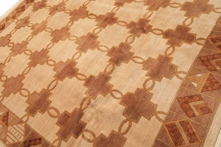 8x10 Beige, Brown, Olive Color Hand Knotted Tibetan Wool  Oriental Rug