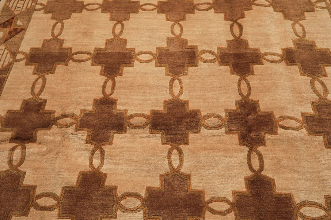 8x10 Beige, Brown, Olive Color Hand Knotted Tibetan Wool  Oriental Rug
