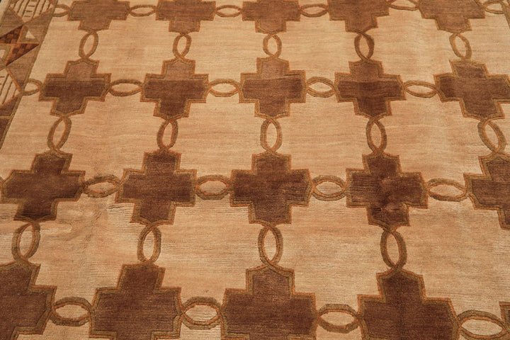 8x10 Beige, Brown, Olive Color Hand Knotted Tibetan Wool  Oriental Rug