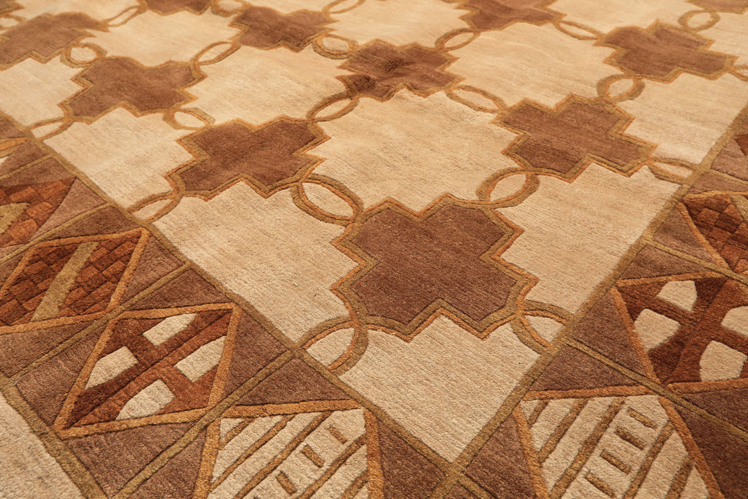 8x10 Beige, Brown, Olive Color Hand Knotted Tibetan Wool  Oriental Rug