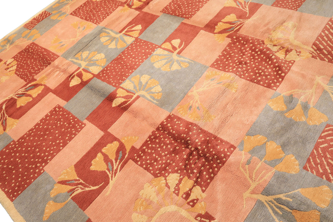 8x10 Blush, Rose, Blue Color Hand Knotted Tibetan Wool Transitional Oriental Rug