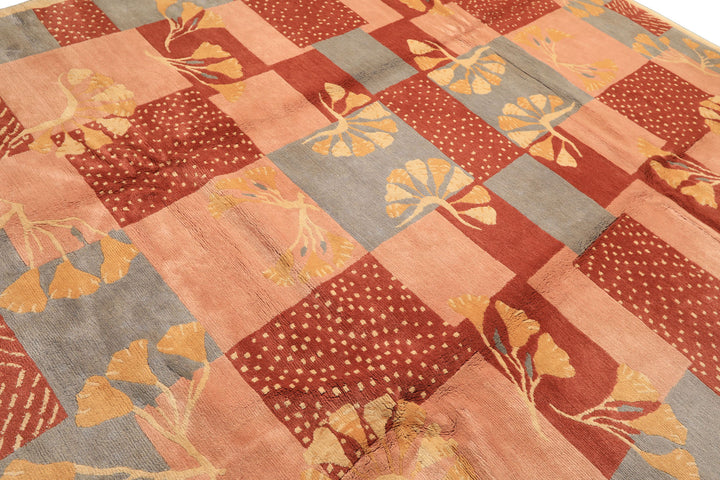 8x10 Blush, Rose, Blue Color Hand Knotted Tibetan Wool Transitional Oriental Rug