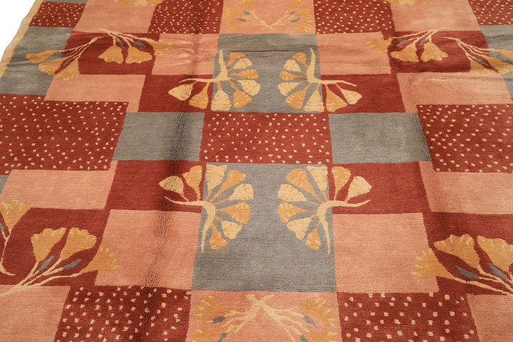 8x10 Blush, Rose, Blue Color Hand Knotted Tibetan Wool Transitional Oriental Rug