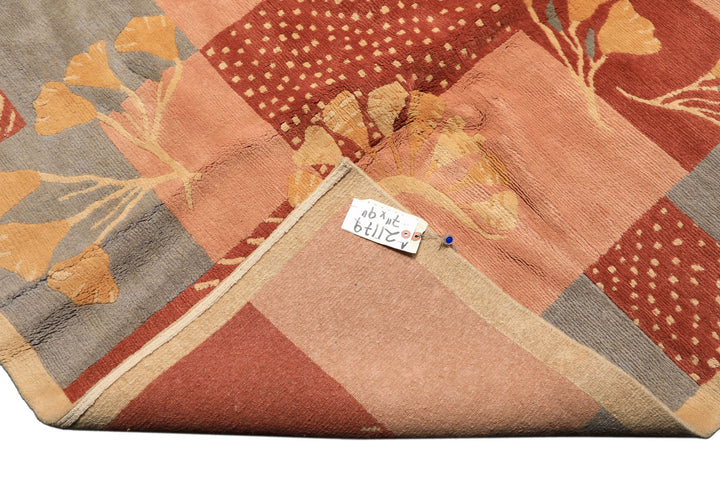 8x10 Blush, Rose, Blue Color Hand Knotted Tibetan Wool Transitional Oriental Rug