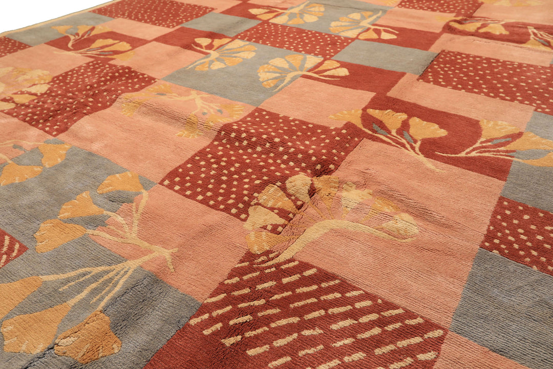 8x10 Blush, Rose, Blue Color Hand Knotted Tibetan Wool Transitional Oriental Rug