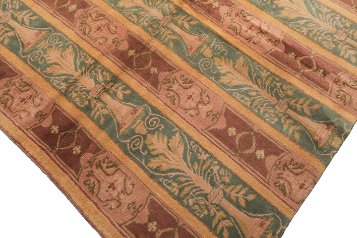 8x10 Blush, Aqua, Gold Color Hand Knotted Tibetan Wool Transitional Oriental Rug