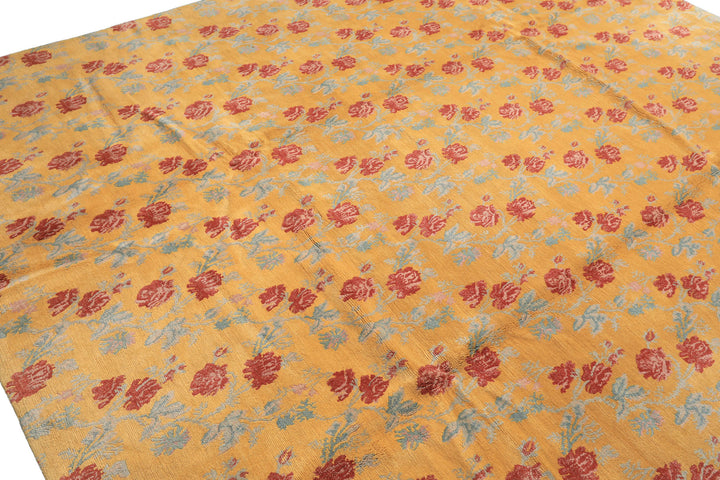 8x10 Gold, Blue, Rust Color Hand Knotted Tibetan Wool Transitional Oriental Rug