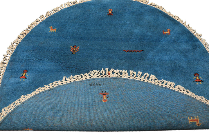 Round Aqua, Gold, Black Color Hand Knotted Gabbeh Wool Modern &amp; Contemporary Oriental Rug